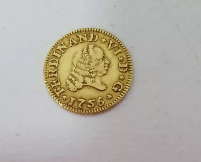 Moneda oro Durillo Medio 1/2 Escudo 1756 Fernando VI - Ceca PJ Sevilla - Escasa