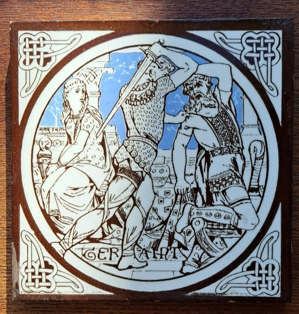 Antique Minton - Moyr Smith - Tennyson's Idylls Of The King Tile - Geraint