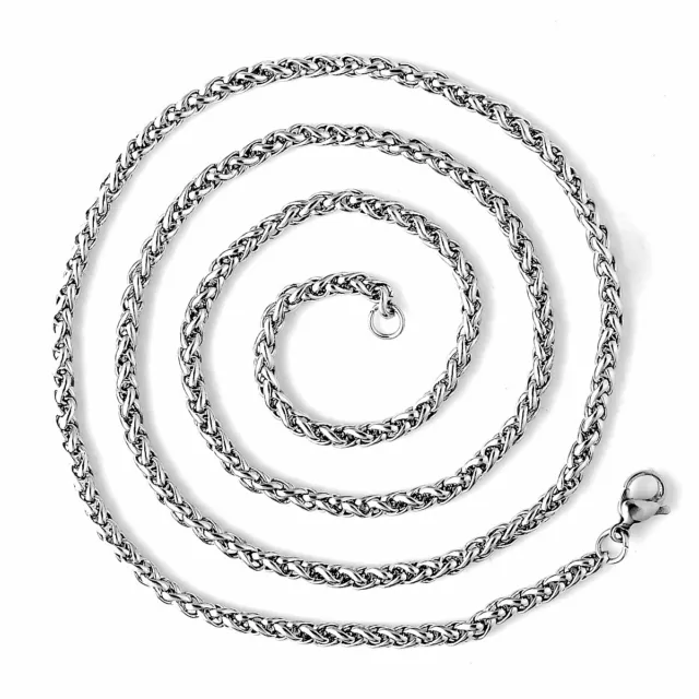 TWO pcs 3mm thick 23" Long 316L Stainless Steel Spiga Espiga Rope Chain Necklace