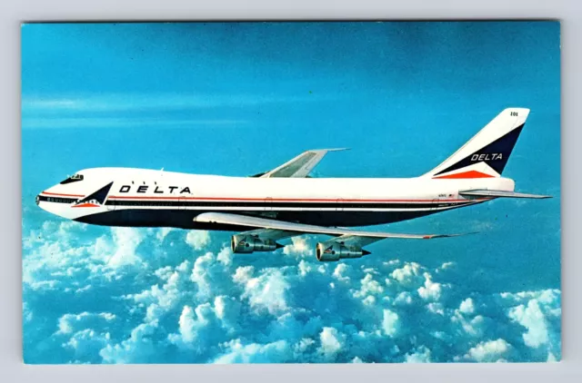 Delta 747, Boeing Superjet, Airplane, Transportation Vintage Souvenir Postcard