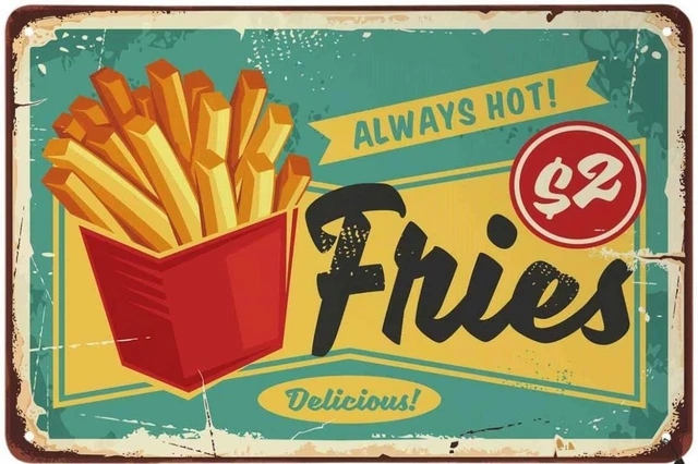 Metal Tin Sign Snack Fast Food French Fries Vintage Novelty Wall Decal Diner Mom