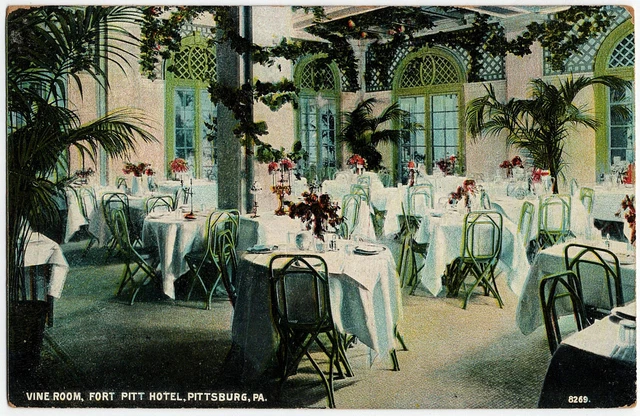1907-1915 Pittsburgh PA The Vine Room Fort Pitt Hotel Interior DB Old Postcard
