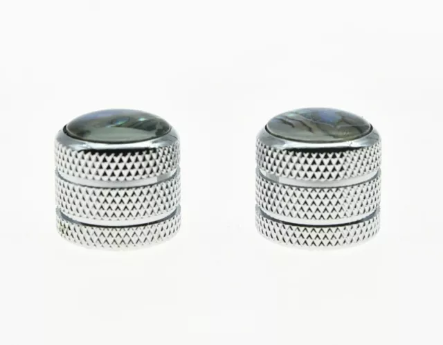 2-Pack Chrome Push On 6mm Guitar Abalone Cap Top Dome Knobs Bass Knob Tele Knobs