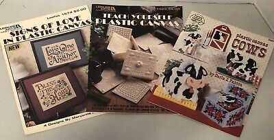3 libros de patrones de lona de plástico: enséñate a ti mismo, signos de amor y vacas