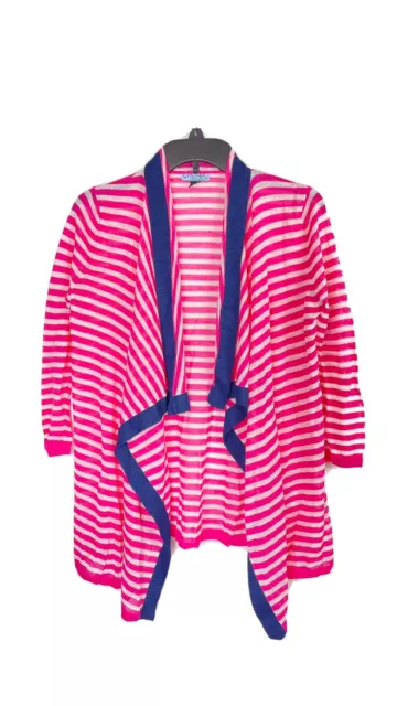 Cynthia Rowley Womens Pink & White Striped Open Faced Cardigan Size Small.