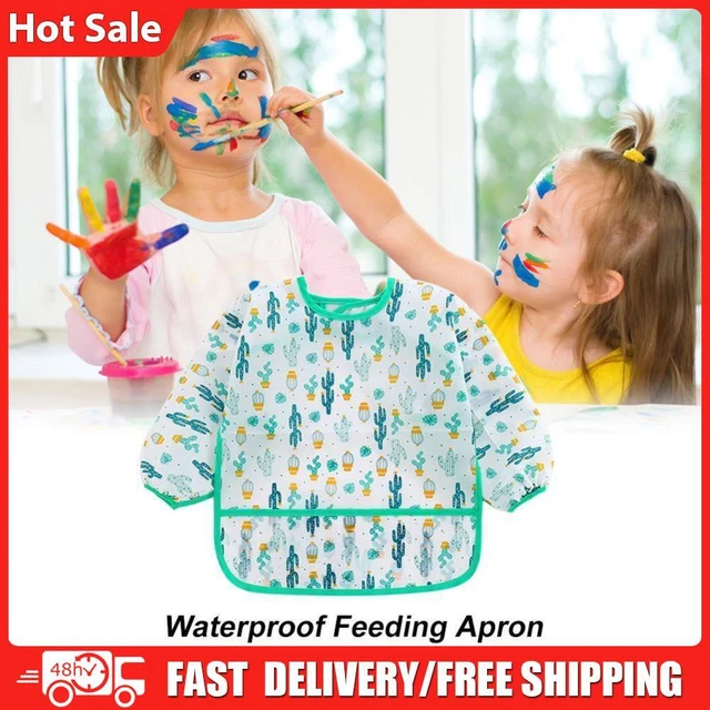 Baby Feeding Bibs Kids Waterproof Long Sleeve Coverall (4-6Years Cactus)