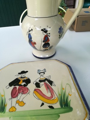 grand pichet JEL faience artisanale décor couple breton Breton Dessous de plat Caurel 
