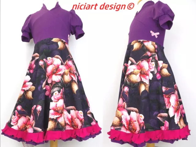 niciart design ♥ABITO DA FESTA RAGAZZA♥ ABITO IN JERSEY ABITO DA SCUOLA♥ VIOLA MARE DI FIORI