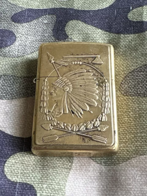 2001 Vintage Zippo Lighter - Indian Chief Native American - Solid Brass 2
