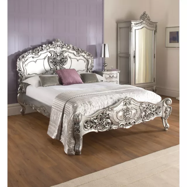 La Rochelle Silver Antique French Style Bed | Handmade | Mahogany