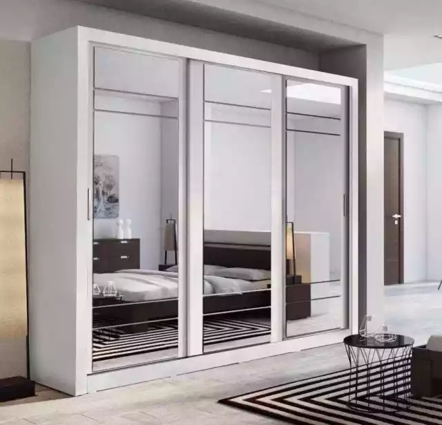 Brand New Modern Bedroom 3 Sliding Door Mirror Wardrobe ARTI 2 250cm White Matt