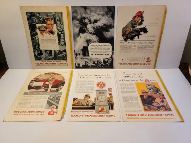 Vintage TEXACO Fire-Chief Gasoline 1930s Print Ad Ephemera Decor Lot of 6 (2)