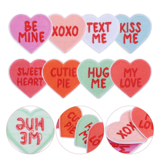 8 Pcs Embroidery Thread Color Heart Patch Lovers Backpack Patches