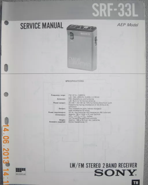 SONY SRF-33L 2-Band Radio Service Manual