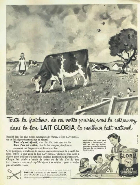 Publicité Advertising  0822  1958 lait concentré Gloria  vertes prairies