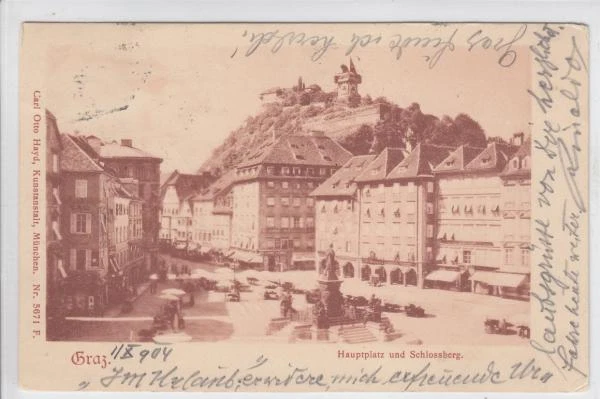 AK Graz, Hauptplatz mit Schlossberg, 1904