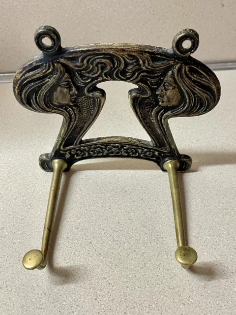 Art Nouveau Judd Brass Hall Tree Wall Hat Coat Hooks Ladies Nymphs Unusual