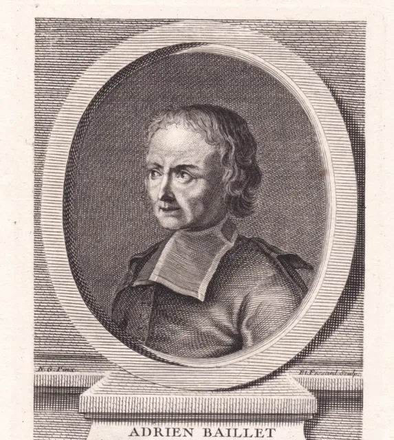 Portrait XVIIIe Adrien Baillet Théologien Théologie Biographe De René Descartes