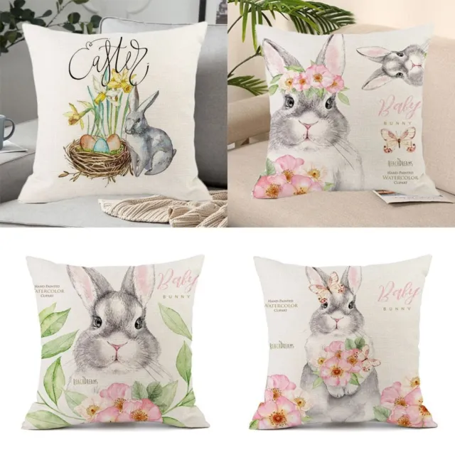 Home Party flax Sofa Pillow Cover Cushion Case Rabbit Bunny Easter Pillowcase