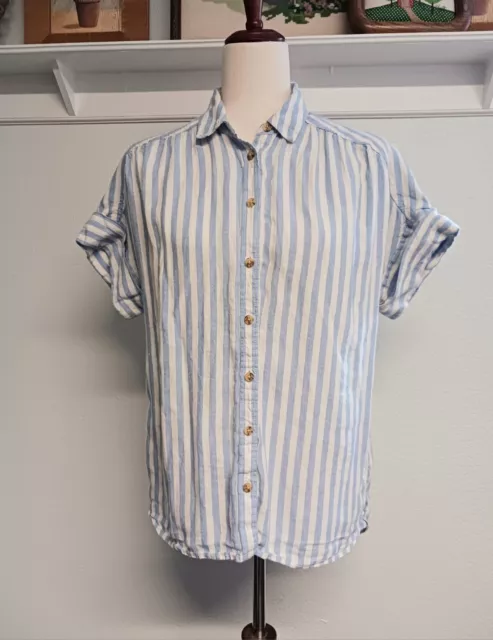 J Crew Baird Mcnutt Irish Linen Shirt Womens XS Blue White Striped Relaxed Fit