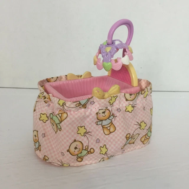 Fisher Price Loving Family Bassinet Yellow Pink Mobile Fabric Skirt