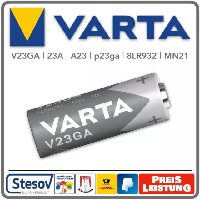 Alkaline Batterie VARTA 23A 12V Volt p23ga 8LR932 Mn21 V23GA A23 Ø10mm