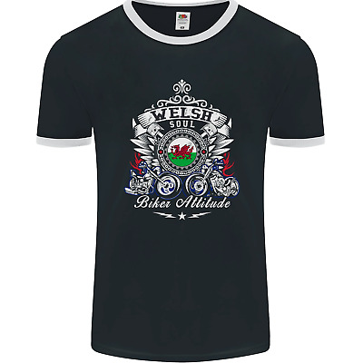 Welsh Soul Biker Attitude Bike Motorcycle Mens Ringer T-Shirt FotL