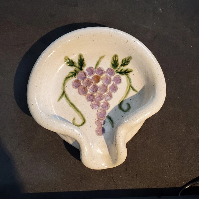 Studio Art Pottery Spoon Rest Grape Pattern