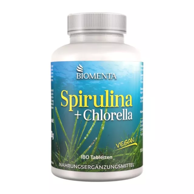 [99,94€/1Kg] Chlorella Pulver Spirulina Tabletten Komplex –BIOMENTA- 180 St.