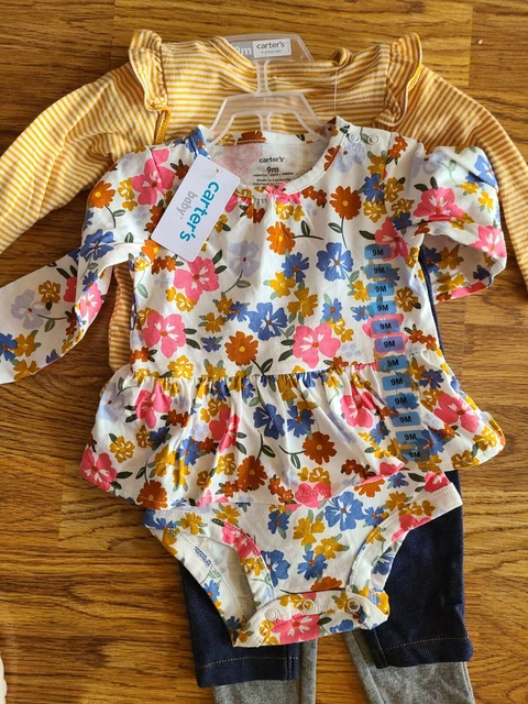 Carter Infant Girl 4 Pc Playwear Shirt Bodysuit Pant 3 or 9 Month Flowers Stripe