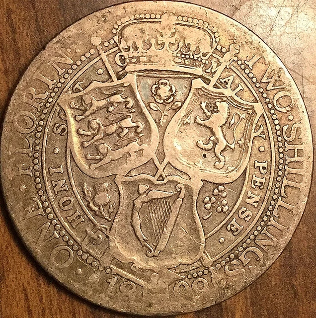 1899 Uk Gb Great Britain Silver Florin Two Shillings Coin