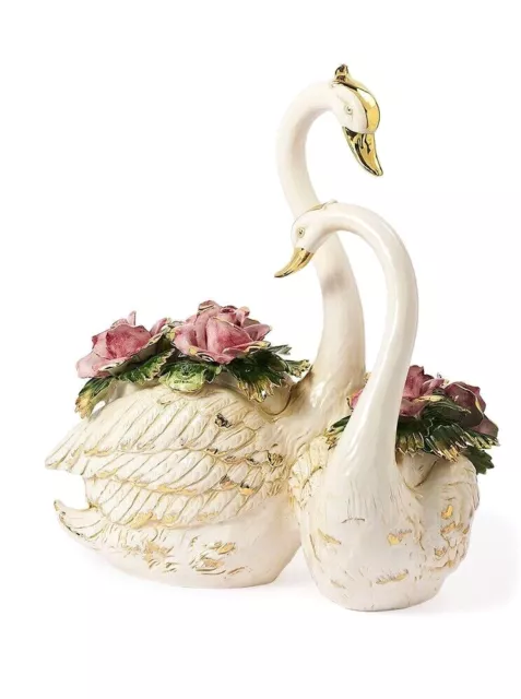 Figurine Capodimonte Pair Of Swans & Blossom Figurine Porcelain Italian