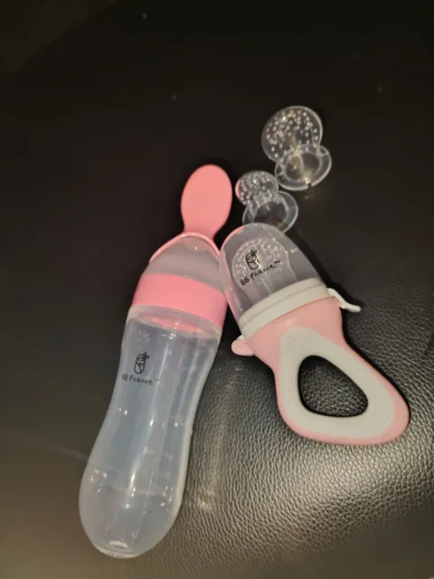 Sets Bébé Tétine Grignoteuse 4pcs+ Biberon/Gourde Cuillère Silicone Rose