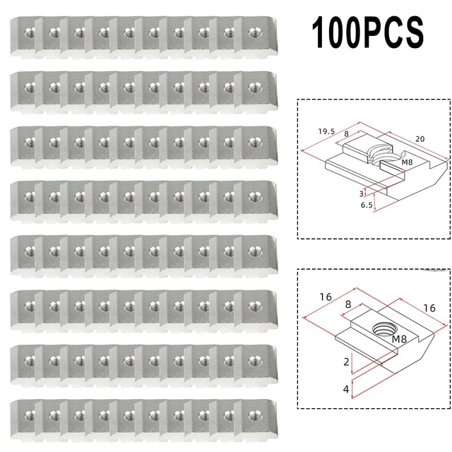 M8 Blocchi scanalatura dado slot 100 pz accessori fissaggio acciaio zincato