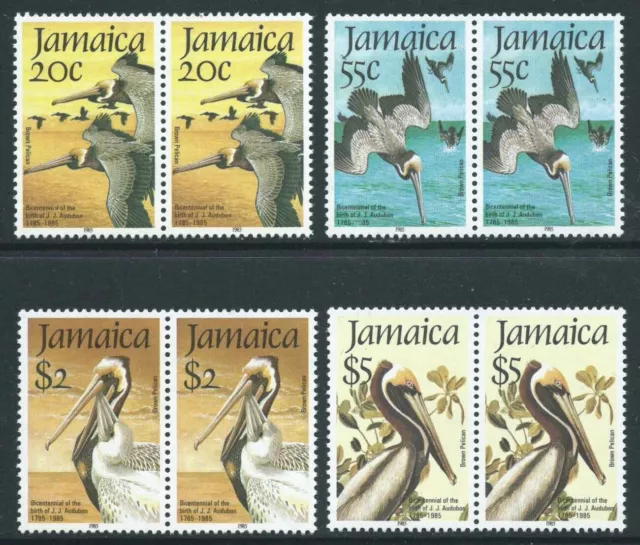 JAMAICA 1985 SG620/3 set 4 pairs Birth Cent Audubon Brown Pelican u/m cat£13.50