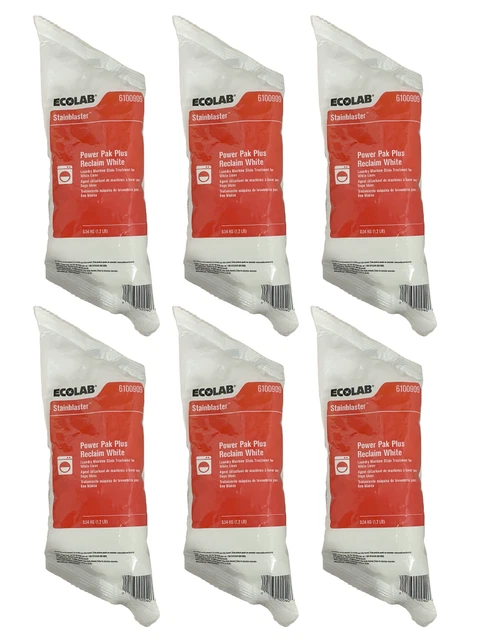 6 Bags ECOLAB 6100909 Stainblaster Power Pak Plus Reclaim White 1.2 lb Each