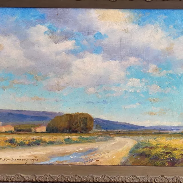 Tableau signé Edmond Barbarroux 1912 Paysage Peinture huile sur panneau de bois