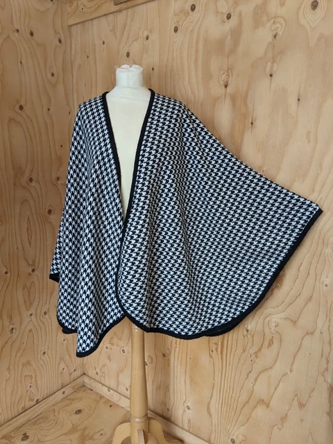 ST MICHEAL Vintage Cane Check Denti Scialle Poncho Wrap Monocromatico anni 60 90