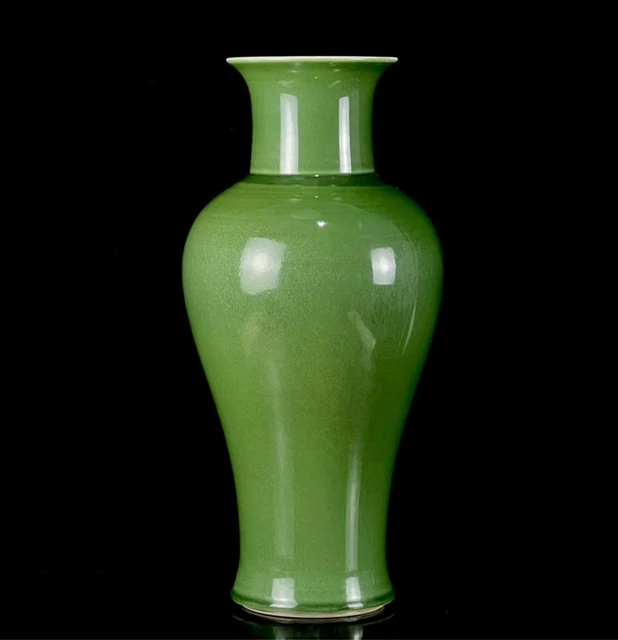 38.5Cm Old Rare Chinese Kangxi Marked Green Glaze Porcelain Vase (X324)