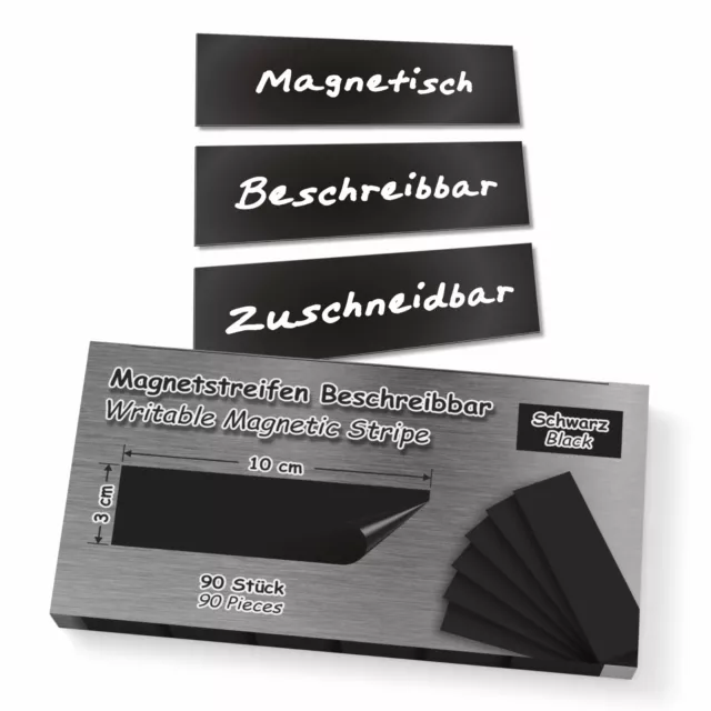 90 Stück Magnetstreifen beschreibbar Schwarz 3x10 cm Magnetschilder Magneten Set