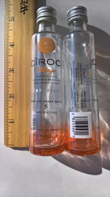 2 EMPTY CIROC Mango Flavor Infused Vodka 50ml Glass Liquor Bottles