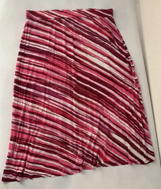 Lane Bryant Maxi Skirt Womens 22/24 Pink White Stripes Stretch Waist Soft Flowy