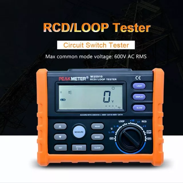 Peakmeter RCD Loop Tester Messgerät Trip-out Current/zeit Schleife Widerstand