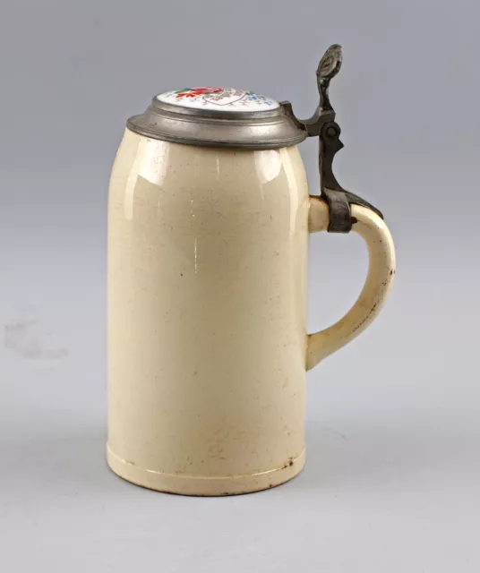 9148064-d Antique Beer Mug Porzellan-Zinndeckel