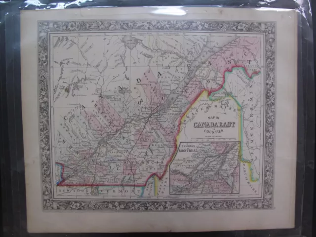 Mitchell Canadian Antique Hand Colored Map Canada East in Counties Montreal 1860