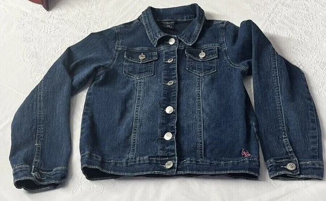 U.S Polo Assn Classic Stretch Denim Jean Jacket Dark Wash Embroidered Girls 14