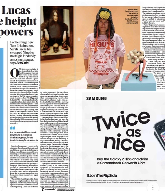 Sarah Lucas Artist At Tate Britain Exhibition Article Preview UK Clipping Sept