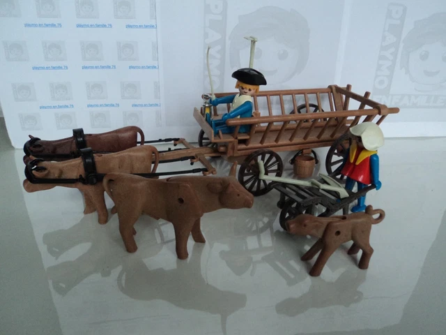 PLAYMOBIL LOT 2 Vache Boeuf tirant une charrette a foin 3503 A complet 2 perso EUR 32,50 - FR
