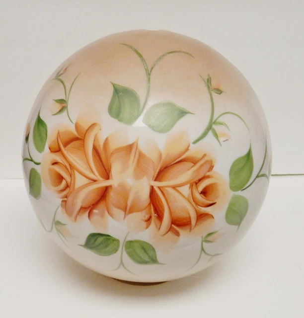 VTG Victorian Hand Painted Floral Lamp Globe Ball Shade Frosted Lg  9"Wx9.75"T