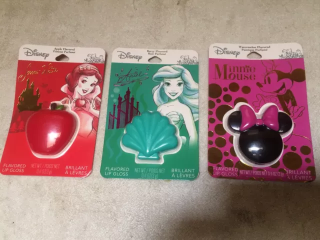 3 New Disney Lip Gloss - Snow White Apple - Ariel Berry - Minnie Watermelon